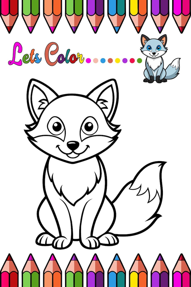 Vector adorable fox ártico página para colorear para niños divertida e imprimible contorno de animales de dibujos animados para arte creativo