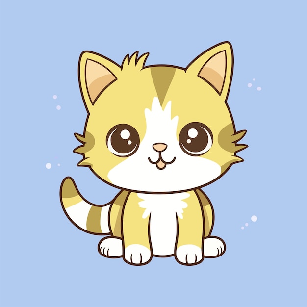 El adorable gatito amarillo de dibujos animados con fondo azul