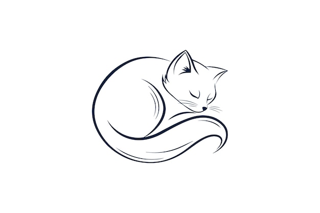adorable gato durmiente línea de arte ilustración vectorial