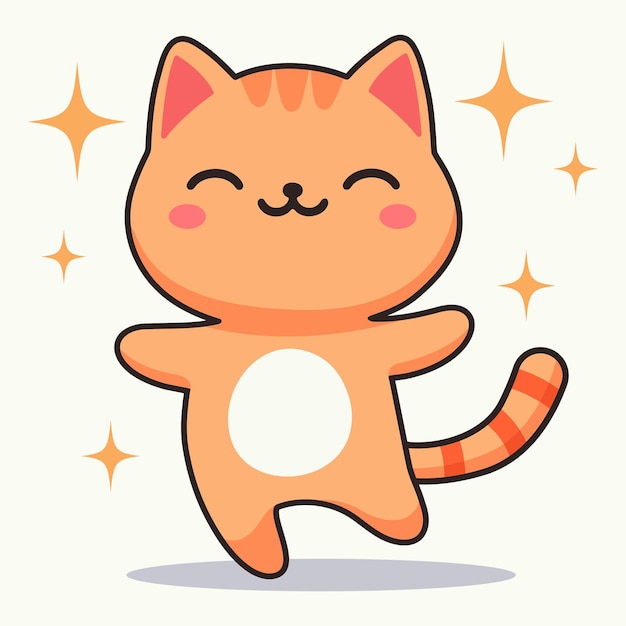 Adorable gato kawaii ilustración vectorial de dibujos animados en estilo plano