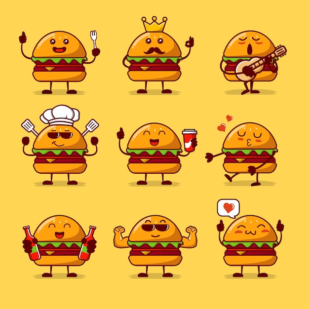 adorable hamburguesa mascota de personaje paquete