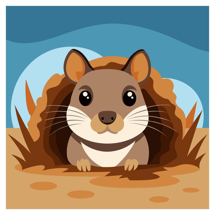 Vector adorable hámster mirando desde su madriguera una linda ilustración de dibujos animados