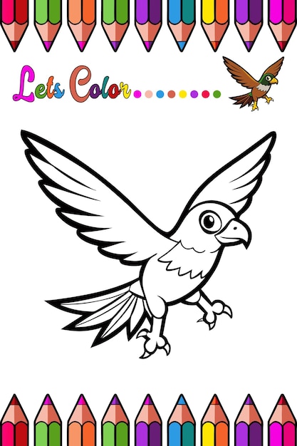 Adorable Hawk Página para colorear para niños Divertida e imprimible dibujos animados de pájaros Contorno para aprendizaje creativo