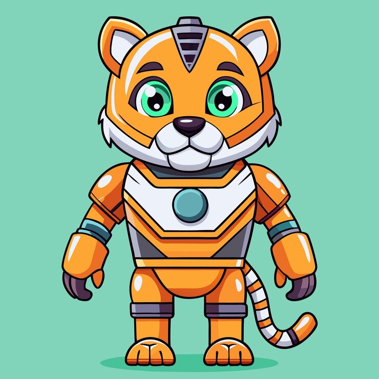 Vector adorable icono de dibujos animados de un robot ciborg con temática de tigre