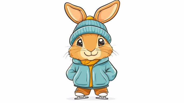 Vector adorable icono vectorial de conejo de dibujos animados dibujado a mano