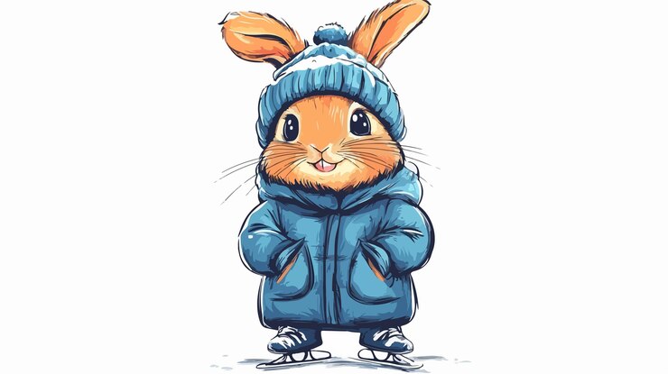 Vector adorable icono vectorial de conejo de dibujos animados dibujado a mano