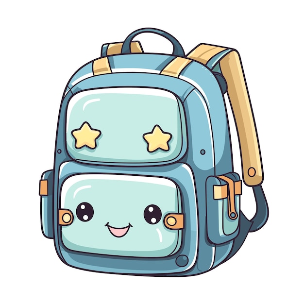 Adorable ilustración de mochila vectorial en estilo de dibujos animados