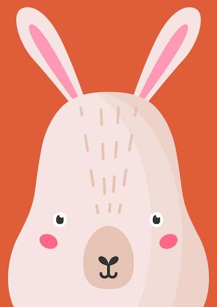 Adorable ilustración de vector plano de hocico de liebre. Fondo colorido de la historieta linda del hocico del conejito del bosque de la fauna. Cierre de cabeza de conejo salvaje, telón de fondo decorativo de cara. Idea de diseño de tarjeta de zoológico infantil.