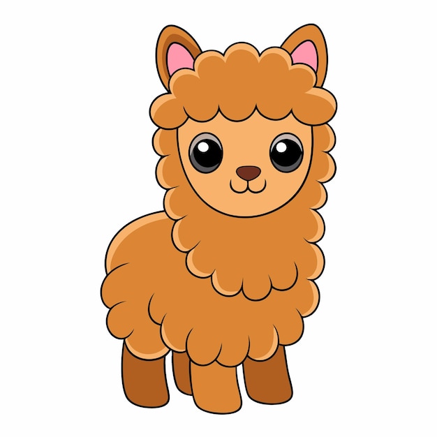 Adorable Ilustración vectorial de alpaca Arte de línea de dibujos animados Diseño de clipart para imprimir