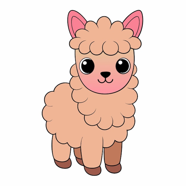 Adorable Ilustración vectorial de alpaca Arte de línea de dibujos animados Diseño de clipart para imprimir