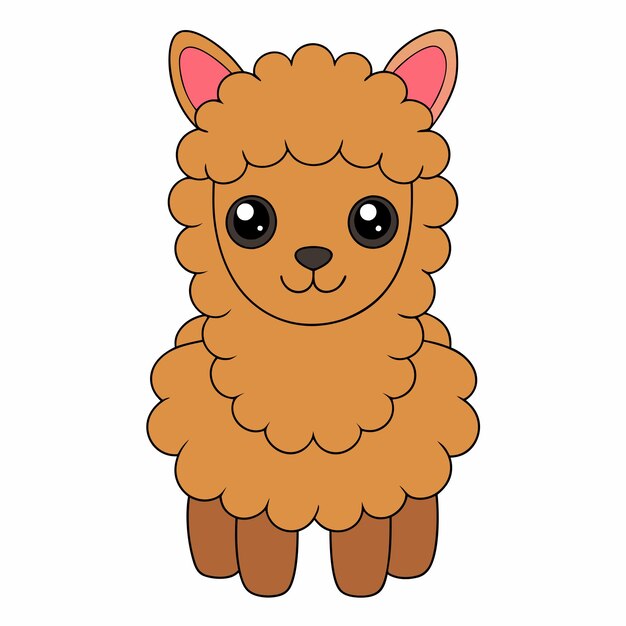 Adorable Ilustración vectorial de alpaca Arte de línea de dibujos animados Diseño de clipart para imprimir