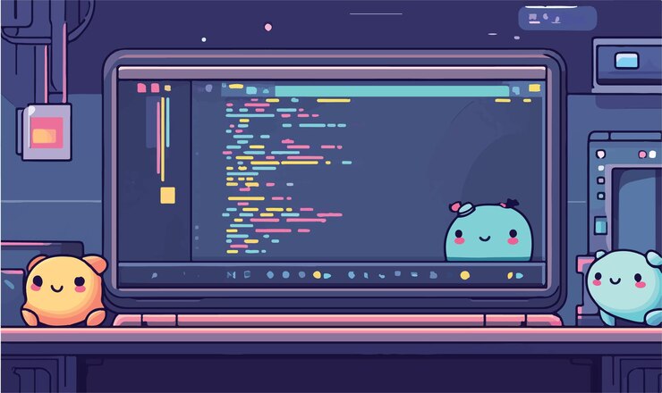 Vector adorable interfaz de codificación de iconos vectoriales con líneas