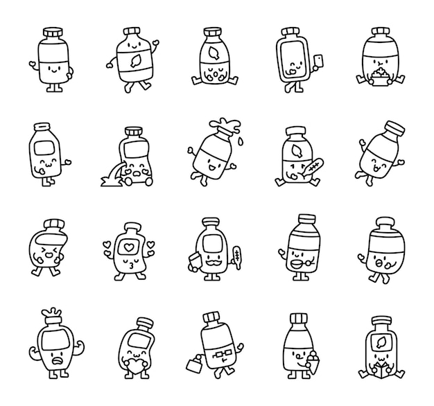 Adorable juego de personajes de botella