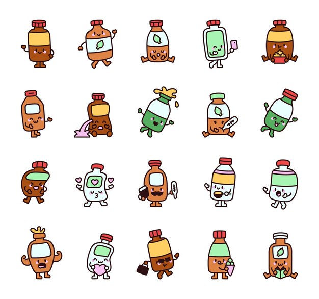 Adorable juego de personajes de botella
