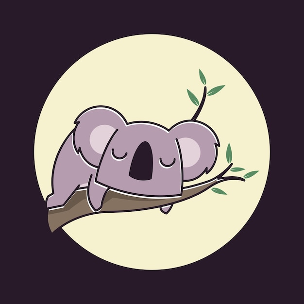 Vector adorable koala durmiendo soñando con árbol eucalipto animal personaje dibujos animados