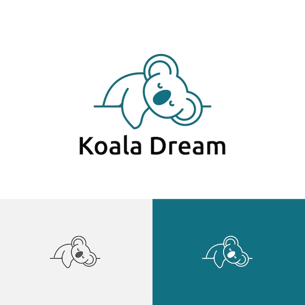 Vector adorable koala durmiendo soñando con logotipo línea animal marsupial