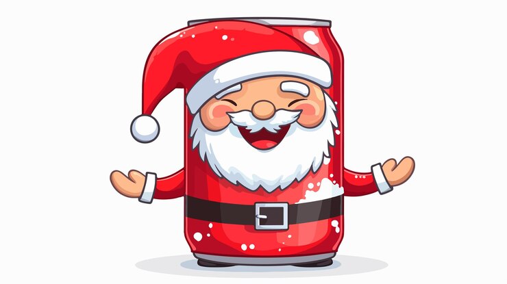 Vector adorable lata de refresco en el sombrero de papá noel para la celebración de navidad