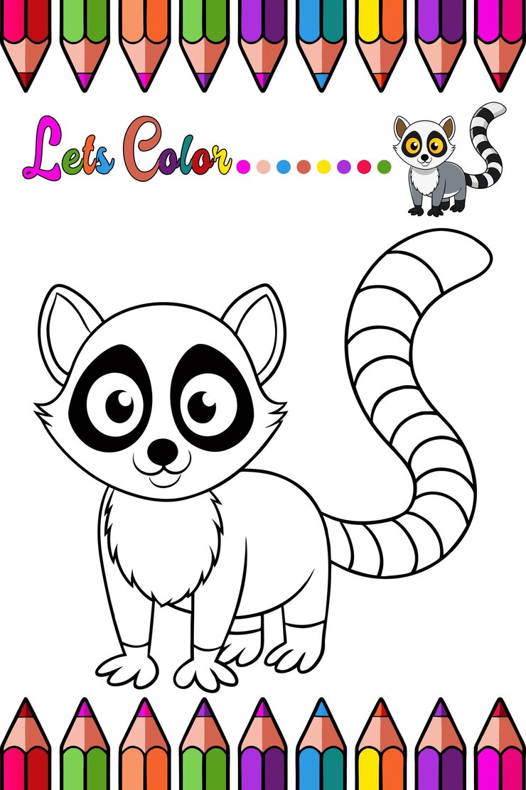 Vector adorable lémur página para colorear para niños divertida y dibujos animados contorno de animales para aprendizaje creativo