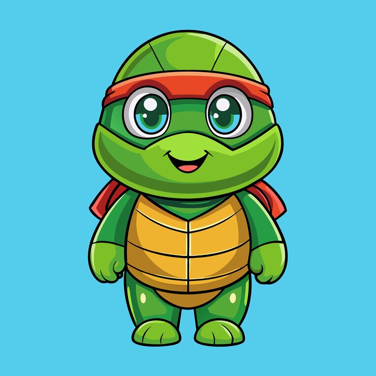 Vector adorable y linda tortuga ninja icono vectorial de dibujos animados ilustración gráfica
