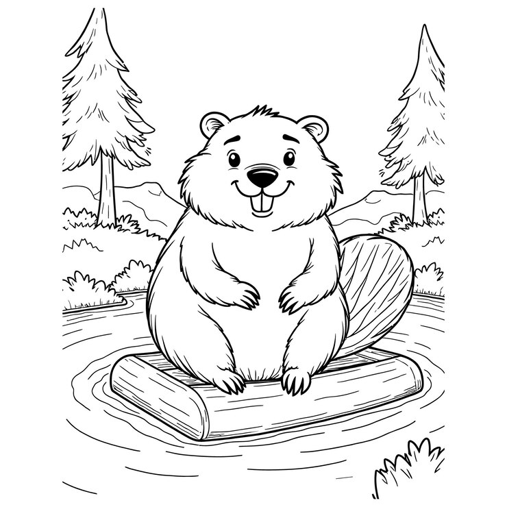 Adorable y lindo castor de una página para colorear para niños y adultos
