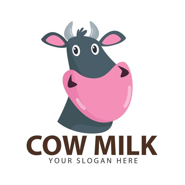 Adorable lindo diseño de logotipo de vector de cabeza de vaca. Diseño de logotipo de leche de vaca