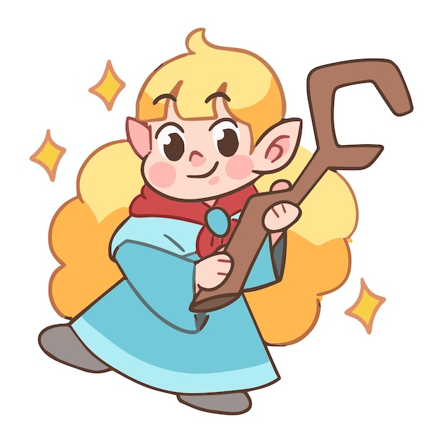 El adorable mago elfo Chibi listo para la aventura