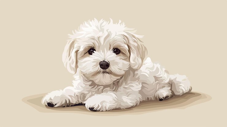 Vector adorable maltipoo en fondo beige fotografía de perro rizado