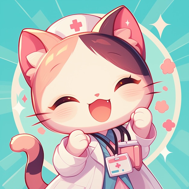 Un adorable médico gato al estilo de los dibujos animados