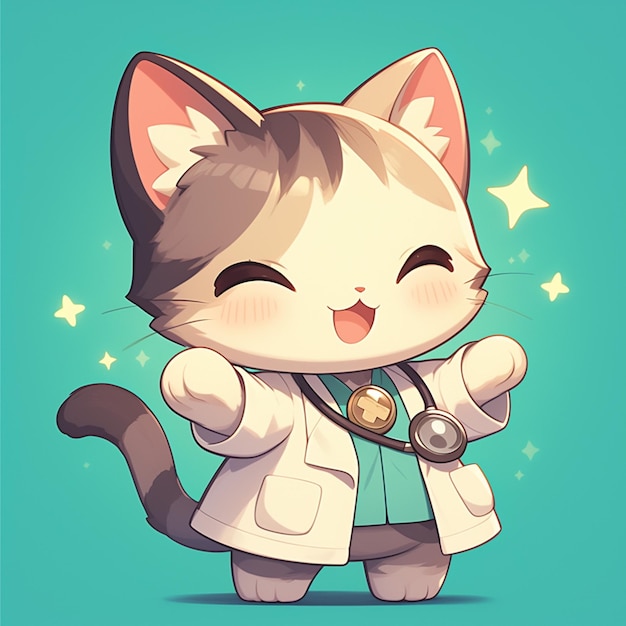 Un adorable médico gato al estilo de los dibujos animados