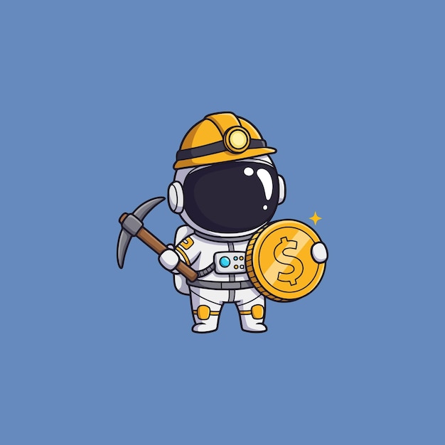 El adorable minero astronauta Ilustración de minería de monedas de dibujos animados