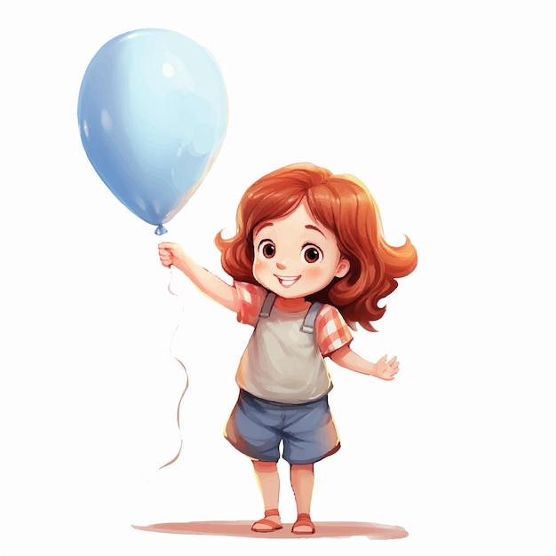 La adorable niña sostiene un globo azul estilo acuarela