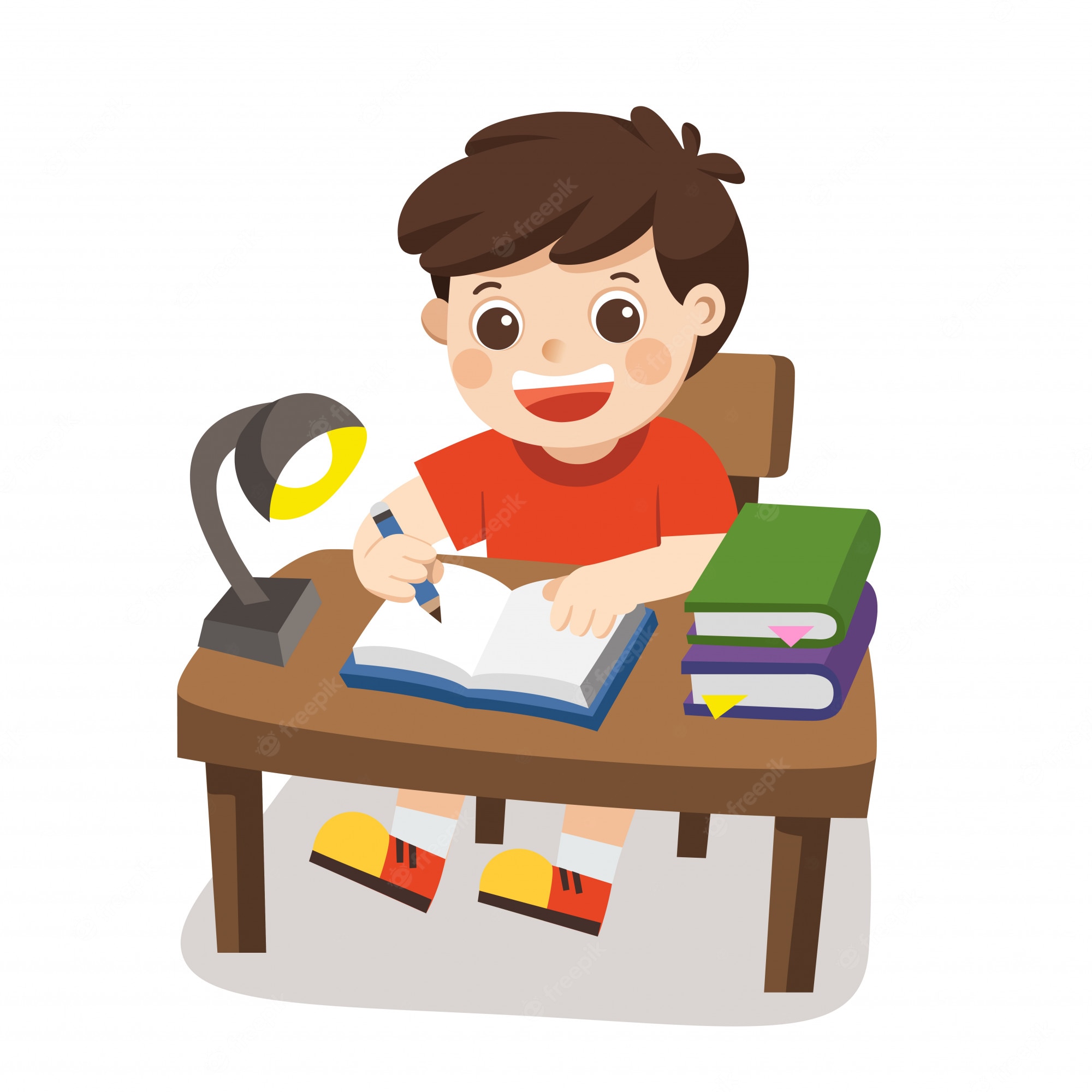 Adorable niño dibujando la imagen con lápices de colores. niño haciendo la  tarea escolar estudiando en la sala de estar. ilustración. | Vector Premium