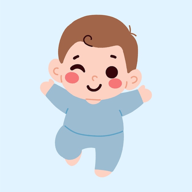Adorable niño guiño en azul claro Onesie Ilustración de dibujos animados de infantes felices