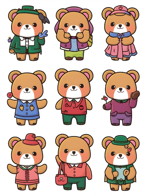 Adorable oso Adhesivos digitales Conjunto de 9 imágenes de clipart