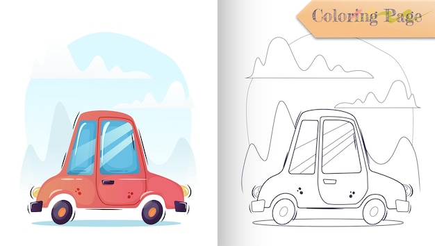 Adorable página para colorear de coches vector premium