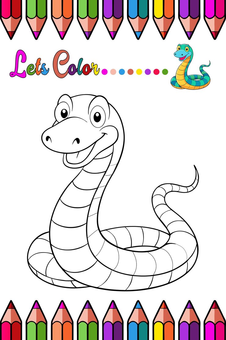 Adorable página de colorear serpiente para niños divertido e imprimible dibujo animado de reptil esquema para arte creativo