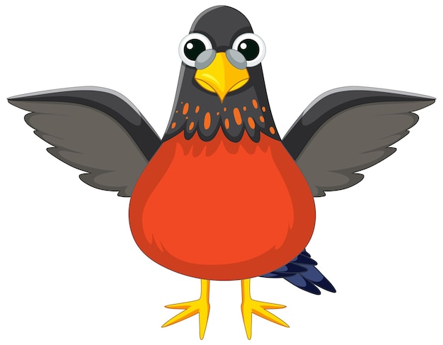 Adorable pájaro de dibujos animados extendiendo sus alas