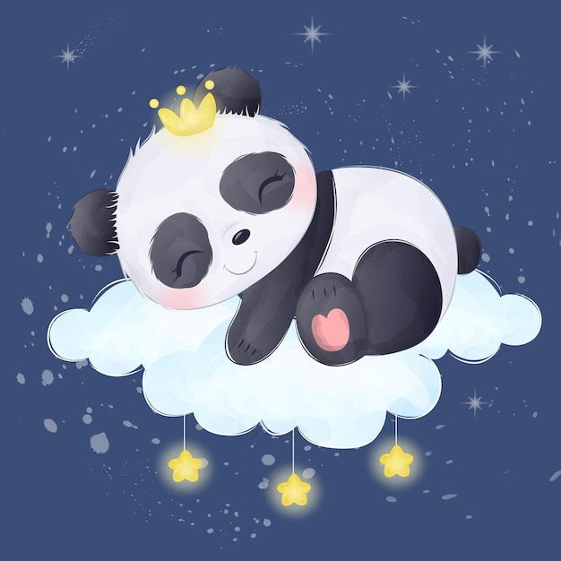 Adorable panda bebé durmiendo en la nube