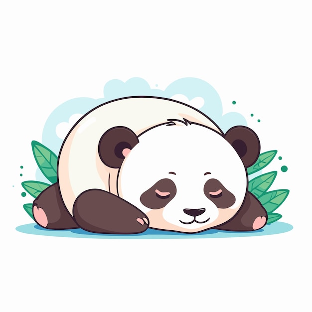 Adorable panda de dibujos animados durmiendo en el suelo ilustración vectorial