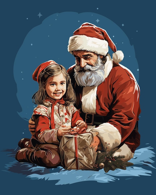 Un adorable Papá Noel con una encantadora chica sosteniendo un regalo de Navidad