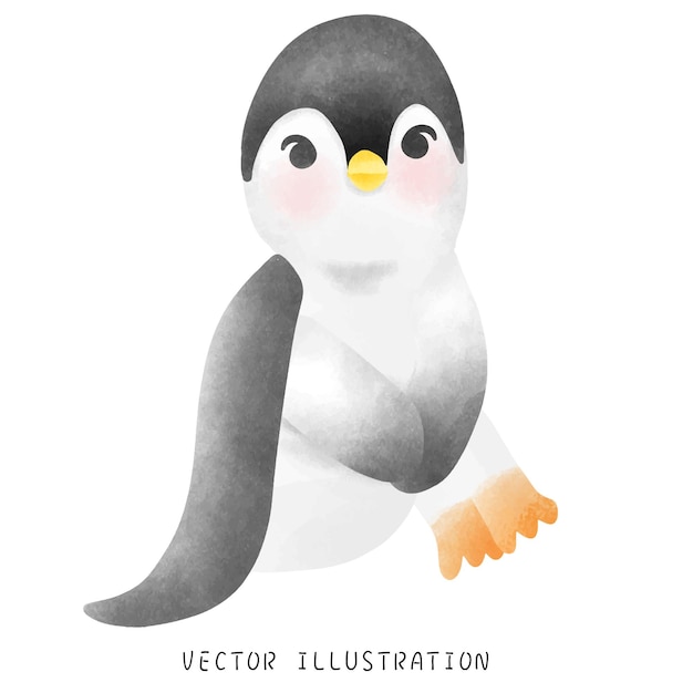 Adorable Penguin Delight linda ilustración de acuarela dibujada a mano para la diversión de invierno
