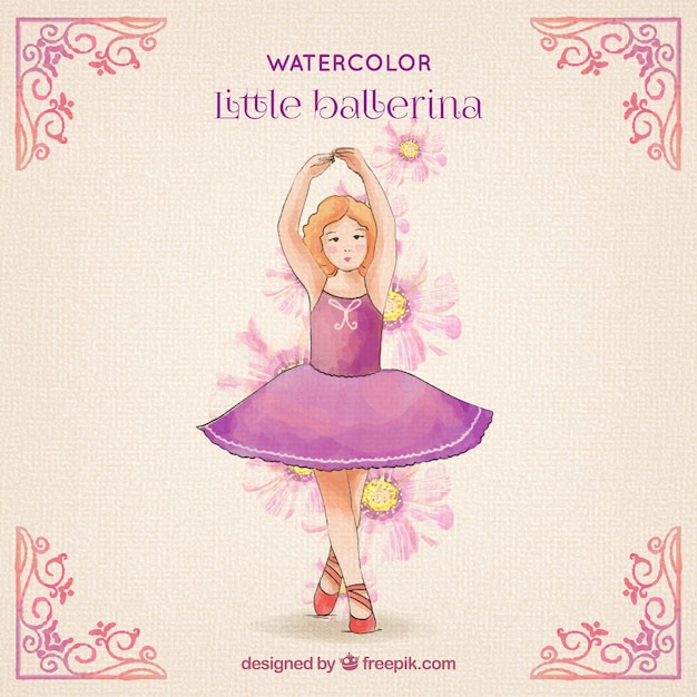 Vector adorable pequeña bailarina de acuarela en color rosa