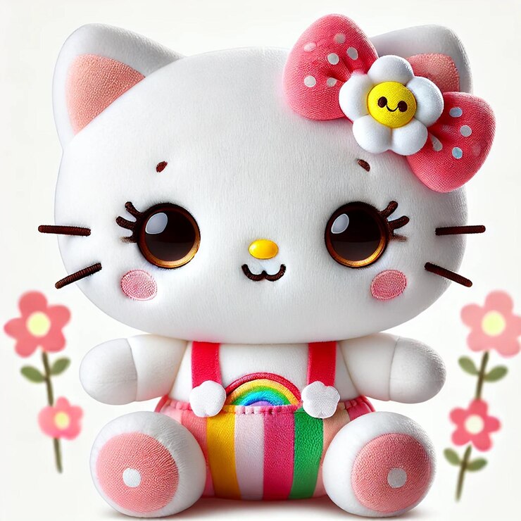 Vector adorable personaje de dibujos animados de gato con accesorio de flores hello kitty