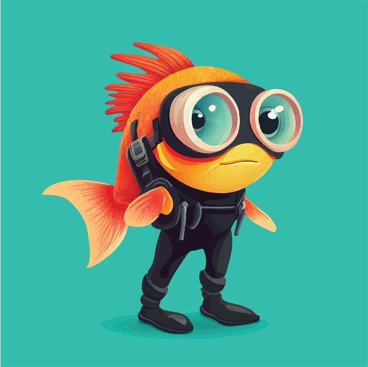 Vector adorable personaje de dibujos animados de peces en una ilustración vectorial de postura lúdica