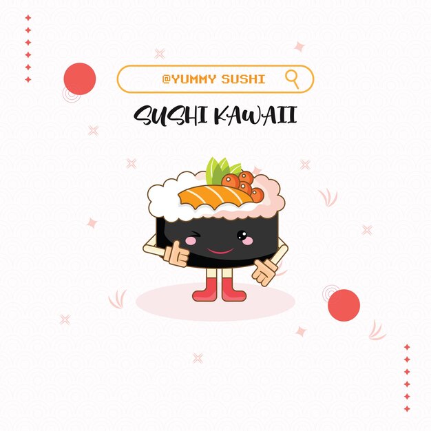 El adorable personaje japonés del rollo de sushi kawaii