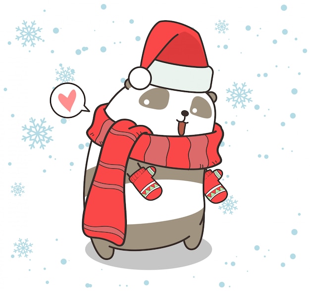 Adorable personaje de panda es waering vestido de invierno