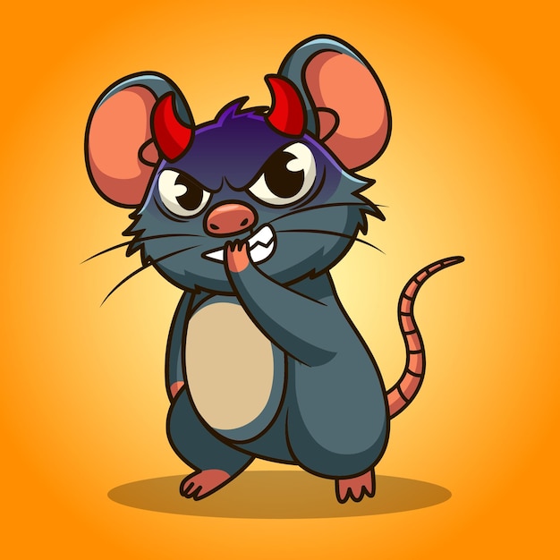 Un adorable personaje de ratón y ratón dibujado a mano sonriendo malvado