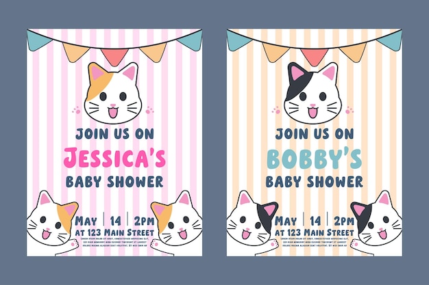 Adorable plantilla de invitación a la fiesta de bebé con tema de gato