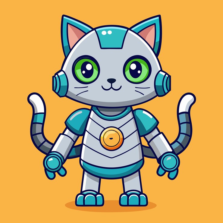 Vector adorable robot gato de dibujos animados de pie ilustración vectorial de dibuj os animados
