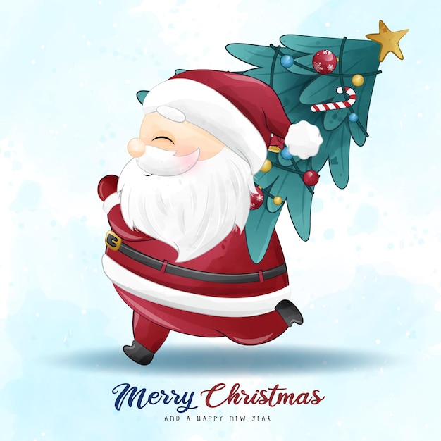 Vector adorable santa claus navidad con ilustración acuarela